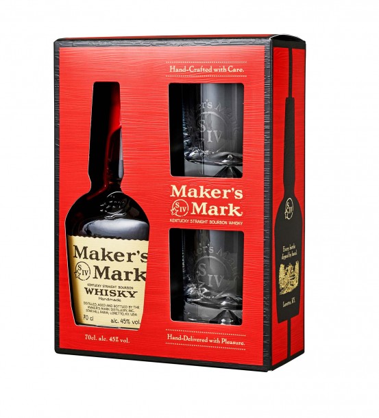 Maker's Mark whisky 0,7 L + 2 pohár papír díszdobozban