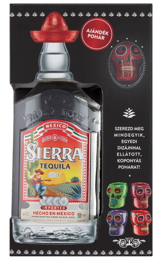 Sierra Tequila Blanco tequila 0,7 l + 1 db kupica papír díszdobozban