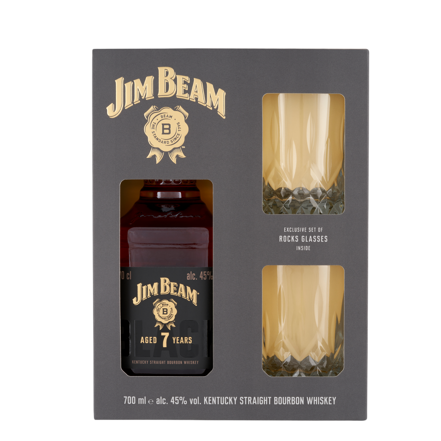 Jim Beam Black Label whiskey+2 pohár Díszdobozban (0.7l) 45%