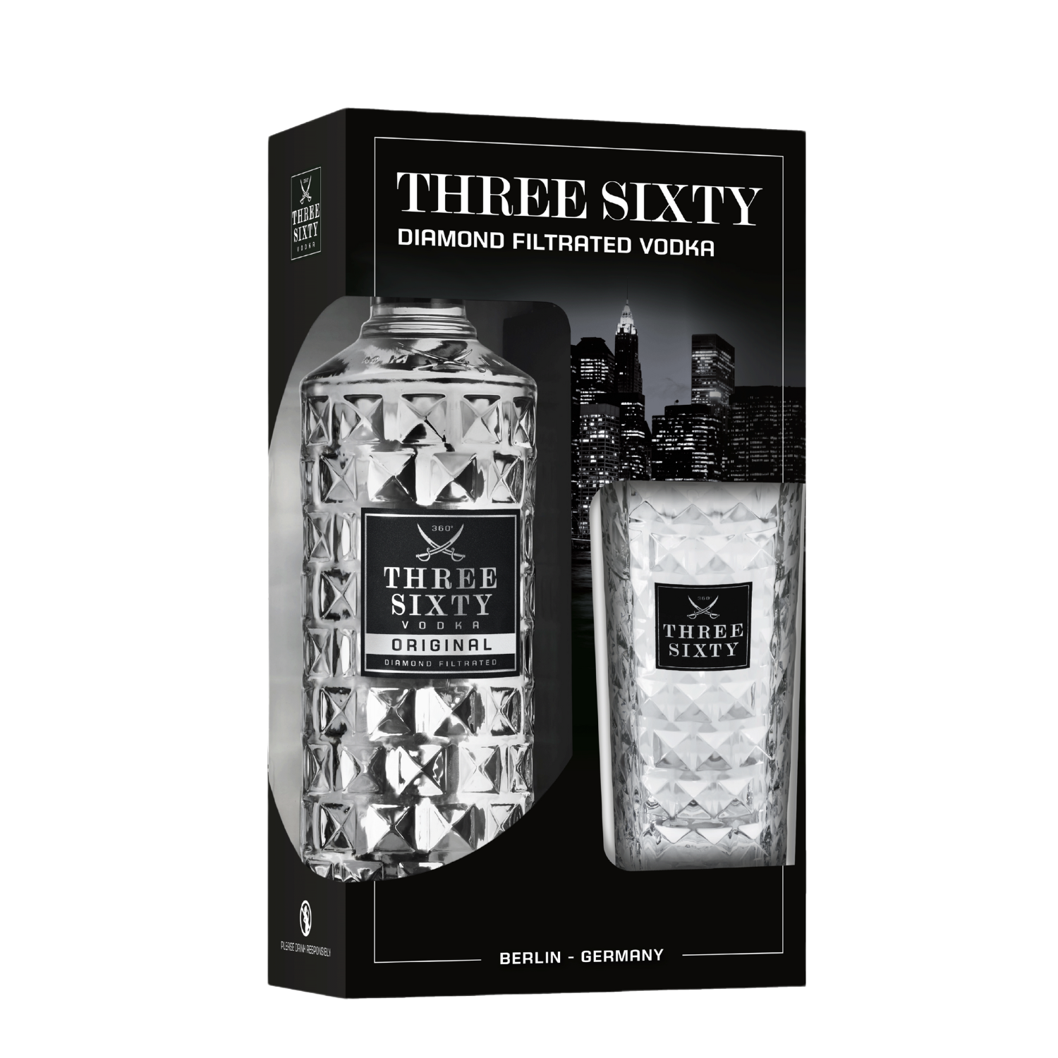 Three Sixty Vodka+pohár Díszdobozban (0.7l) 37.5%